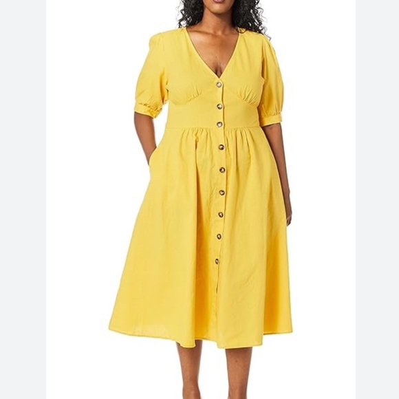 City Chic dress linen cotton blend Yellow Button-Down Midi xxl - Picture 1 of 4